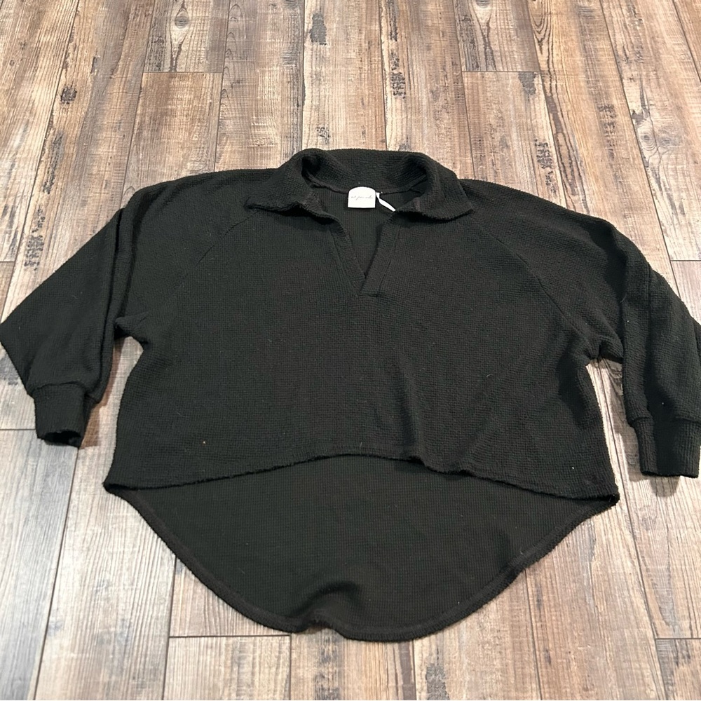 Out From Under Pullover Womens Small Black Waffle Knit Collared Long Sleeve Top‎